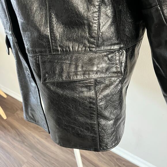 Vtg Y2K 2000s Black Leather Blazer Car Coat Wmns XL Grunge Casual - Picture 4 of 13
